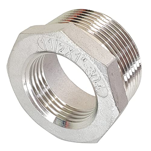 LOZOME 1-1/2" Male x 1" Female Thread Reducer Bushing Pipe Fitting, Adapter, Stainless Steel SS 304 NPT Reducer Bushing Pipe Hose Fitting - Image 1