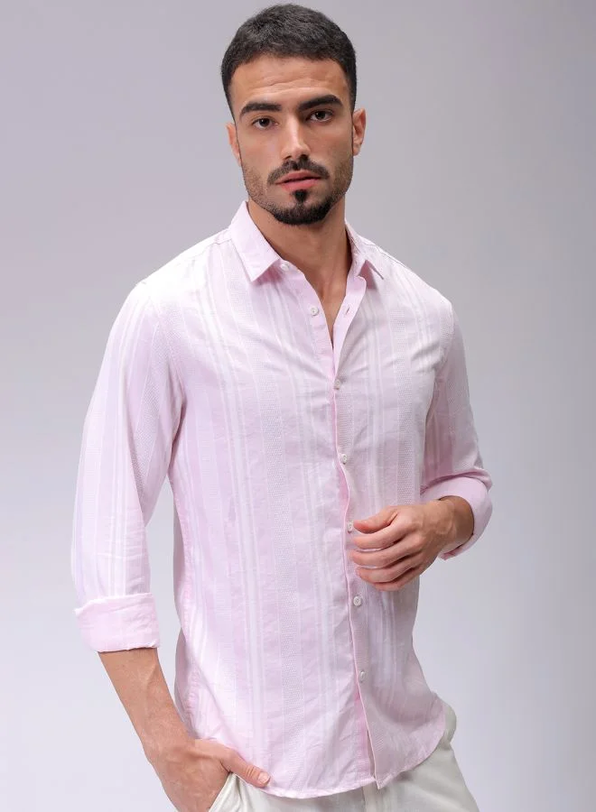 The Indian Garage Co Men Slim Fit Striped Full Sleeves Cutaway Collar Resort Wear Shirt