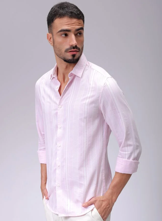 The Indian Garage Co Men Slim Fit Striped Full Sleeves Cutaway Collar Resort Wear Shirt
