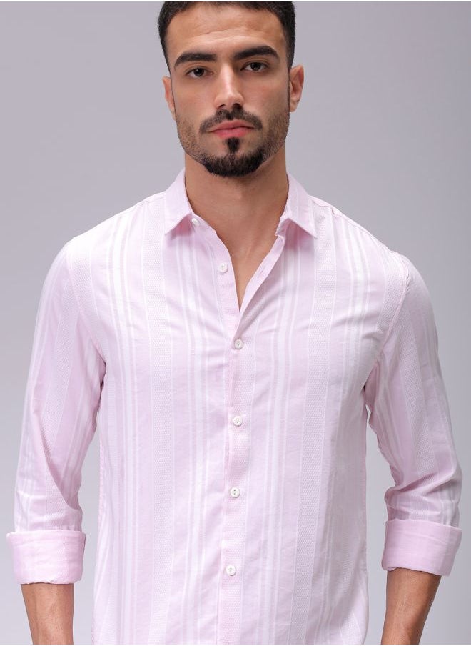 The Indian Garage Co Men Slim Fit Striped Full Sleeves Cutaway Collar Resort Wear Shirt  - Image 1