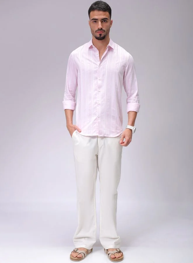 The Indian Garage Co Men Slim Fit Striped Full Sleeves Cutaway Collar Resort Wear Shirt