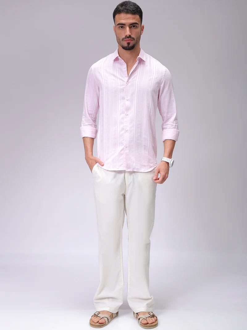 The Indian Garage Co Men Slim Fit Striped Full Sleeves Cutaway Collar Resort Wear Shirt