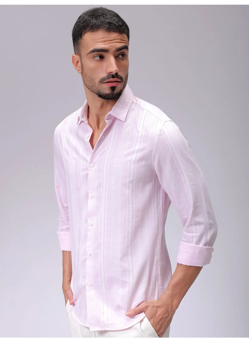 شركة المرآب الهندية Pink Slim Casual Plain Shirt