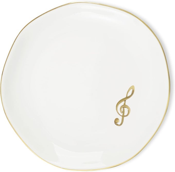 MUSIC LOVER GIFTS CERAMIC JEWELRY TRAY GIFTS FOR MUSIC LOVERS DECORATIVE TRINKET DISH FOR RINGS EARRINGS NECKLACES CHRISTMAS MUSIC LOVERS GIFTS FOR WOMEN 475 WHITE SURFACE GOLD