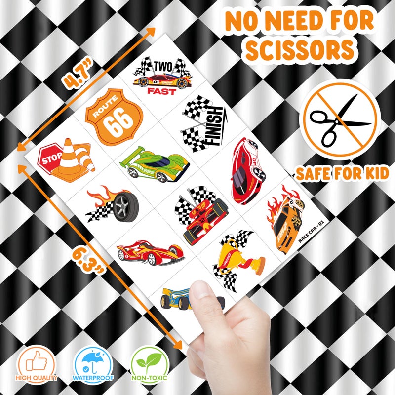 91TATTOOS 96 PCS Racing Car Pre-Cut Temporary Tattoos for Kids | Super Cute Racing Car Themed Birthday Party Favors, Supplies, Decorations, Fake Tattoo Stickers (Multiple) - Image 4