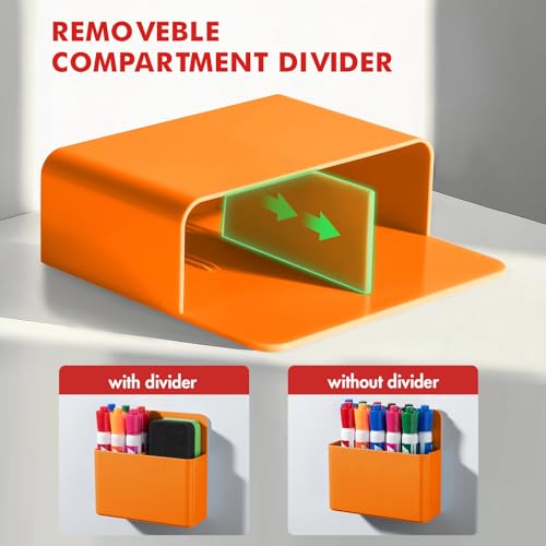 BEYGORM 2 Pack Plastic Magnetic Pen Holder for Refrigerator, Dry Erase Marker Holder for Whiteboard，Magnet School Locker Organizer Accessories, Pencil Cup, Pen Caddy, Classroom Organization(Orange) - Image 4