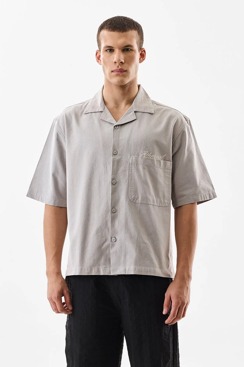 سنيتش Light Grey Solid Half Sleeve Boxy Shirt