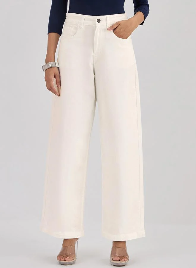 White Mid-Rise Straight Leg Jeans