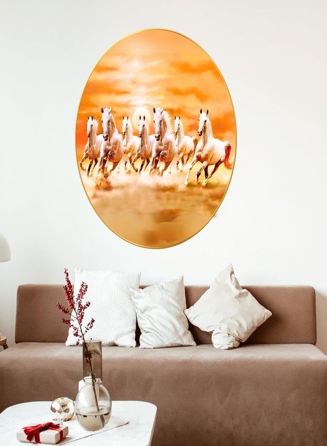 Nozvera Seven Horses Vastu Painting, Big Large Size 7 horse Vastu Frame | Golden Framed | Sparkle Laminated | 7 Horse Wall Painting for Living Room, Bedroom, Office (Design 04, 40 cm * 40 cm) - Image 3