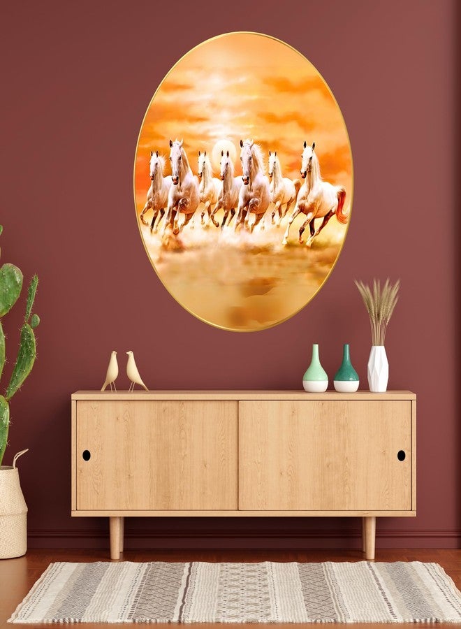 Nozvera Seven Horses Vastu Painting, Big Large Size 7 horse Vastu Frame | Golden Framed | Sparkle Laminated | 7 Horse Wall Painting for Living Room, Bedroom, Office (Design 04, 40 cm * 40 cm) - Image 2