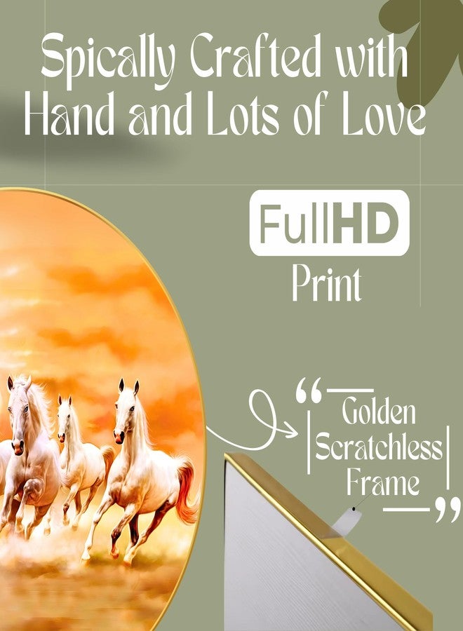 Nozvera Seven Horses Vastu Painting, Big Large Size 7 horse Vastu Frame | Golden Framed | Sparkle Laminated | 7 Horse Wall Painting for Living Room, Bedroom, Office (Design 04, 40 cm * 40 cm) - Image 4