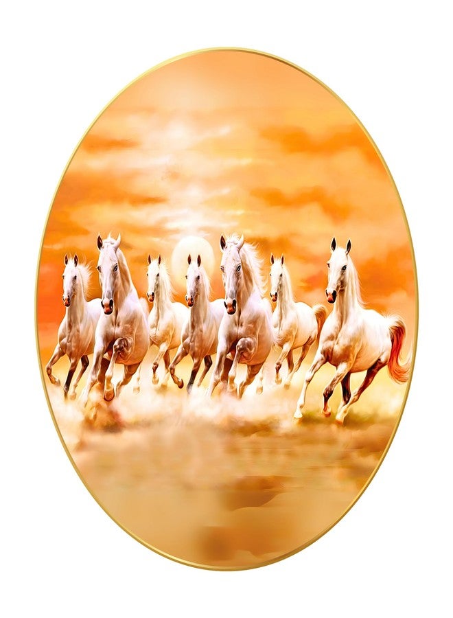 Nozvera Seven Horses Vastu Painting, Big Large Size 7 horse Vastu Frame | Golden Framed | Sparkle Laminated | 7 Horse Wall Painting for Living Room, Bedroom, Office (Design 04, 40 cm * 40 cm) - Image 1