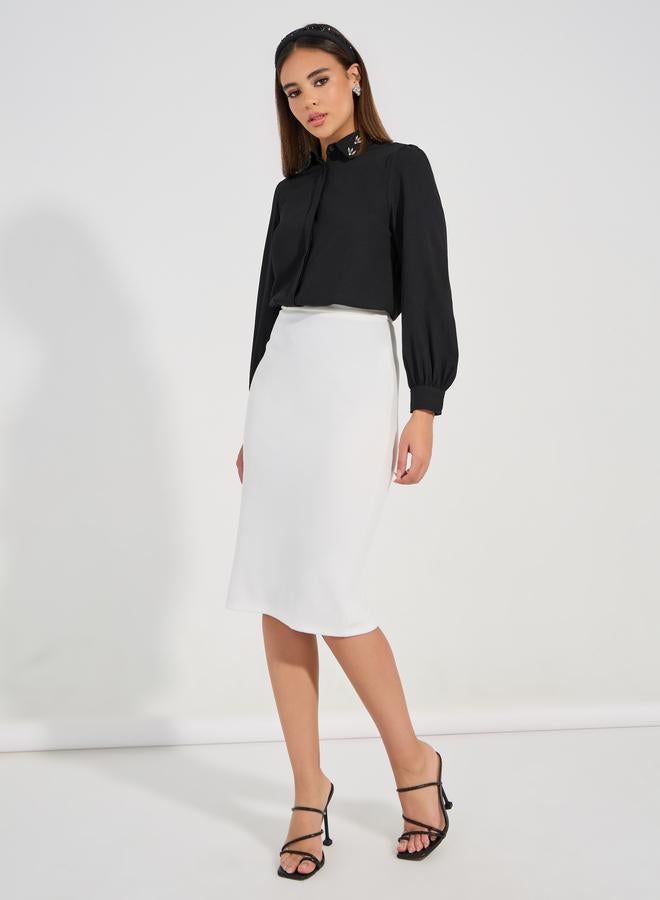 Styli Embellished Collar Woven Crepe Button Down Shirt  - Image 2