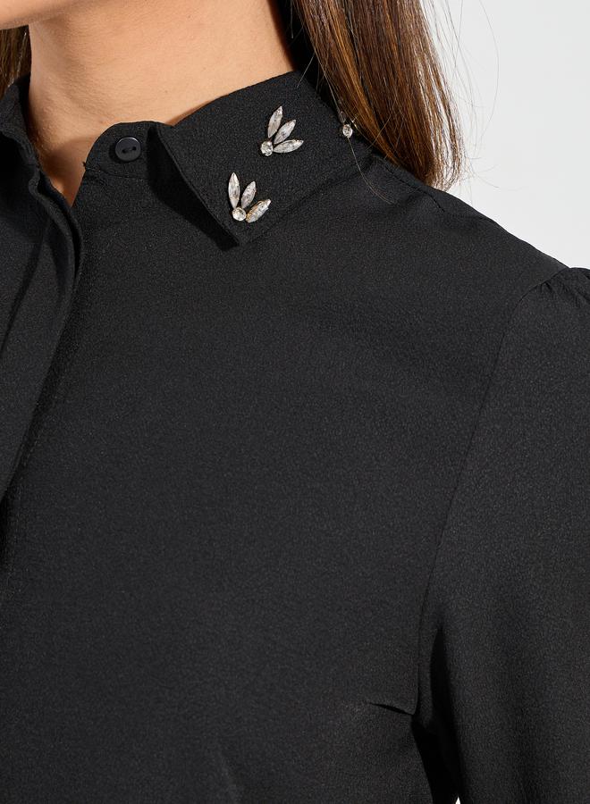 Styli Embellished Collar Woven Crepe Button Down Shirt  - Image 4