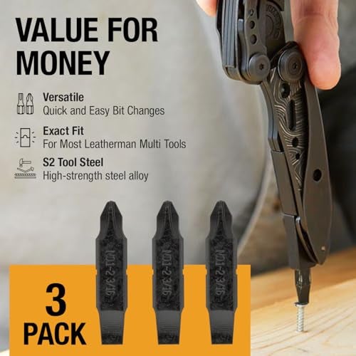 Samorillo [3 Pack] Replacement Two-Sided Screwdriver Bit For Leatherman Multi-Tool - #1-#2 Phillips Head + 3/16 Flat Head - Add Or Replace Your Multitool Screwdriver - Exact Fit For Most Leatherman Multi Tools - Image 2