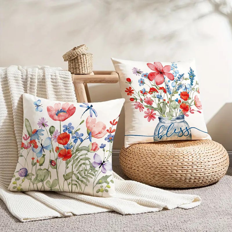 WOKANI 4th of July Patriotic Outdoor Throw Pillow Covers 18x18 Set of 4 Decorations Garden Flowers Spring Farmhouse Patio Decorative Cushion Covers Home Decor Couch for Sofa Bedroom Livingroom, DarkBlue - Image 3