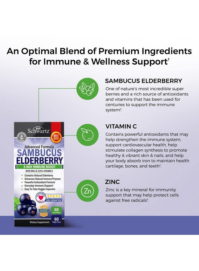 BioSchwartz Elderberry With Zinc And Vitamin C For Adults Immune Support Vitamins For Women And Men Natural Elderberries Black Sambucus Capsules Immune Defense Multiminerals Supplement Glutenfree 60 Ct - Image 4