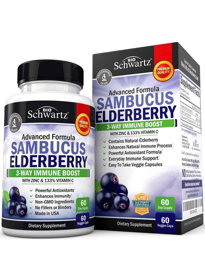BioSchwartz Elderberry With Zinc And Vitamin C For Adults Immune Support Vitamins For Women And Men Natural Elderberries Black Sambucus Capsules Immune Defense Multiminerals Supplement Glutenfree 60 Ct - Image 2