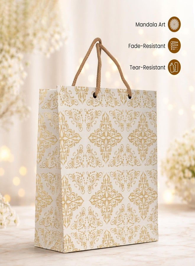 KOSY Paper Gift Bag for Gifting and Return Gifts Eco Friendly Reusable Printed Paper Carry Bag with Elegant Golden Print Design Durable Lightweight Small Size Pack of 10 - Image 3