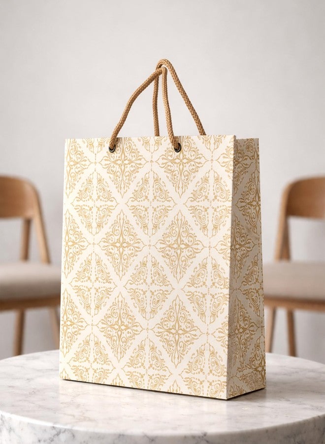 KOSY Paper Gift Bag for Gifting and Return Gifts Eco Friendly Reusable Printed Paper Carry Bag with Elegant Golden Print Design Durable Lightweight Small Size Pack of 10 - Image 1