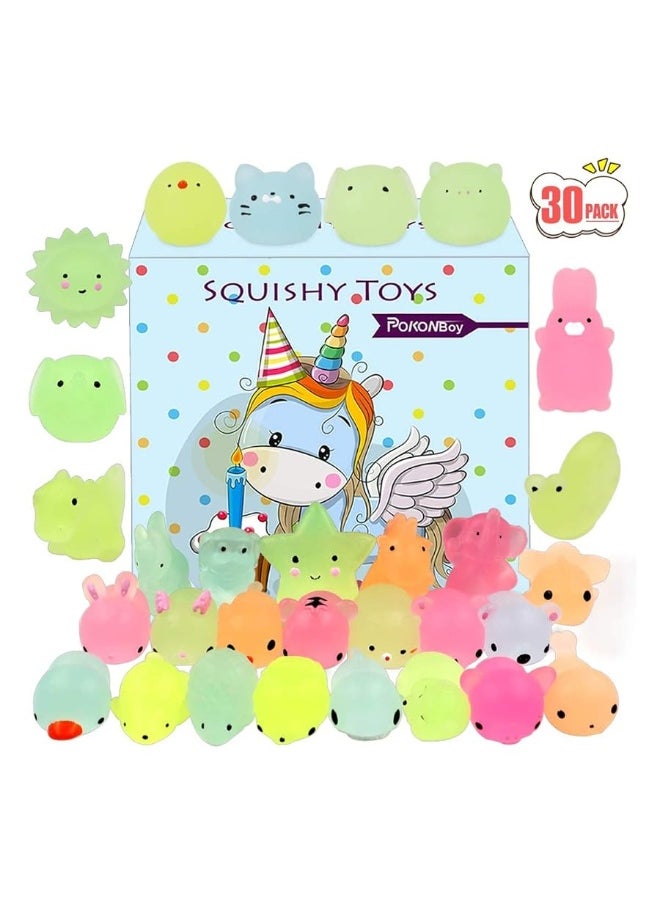 POKONBOY POKONBOY Mochi Squishy Toys Glow in The Dark for Party Favors  30 Pack Mini Kawaii Cute Animal Squishies Stress Relief Squishy Animals Mochi Cat Squishy with Gift Box  - Image 1