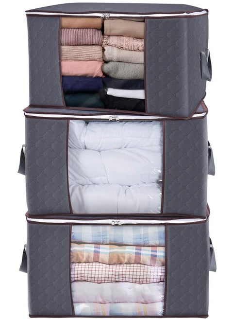 Sprinters - Large Capacity Clothes Storage Bag Organizer  3 Pack 90L With Reinforced Handle, Thick Fabric For Comforters , Blankets , Bedding , Foldable With Sturdy Zipper, Clear Window