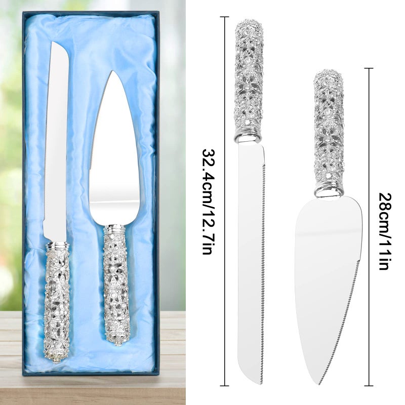 Jozen Gift Wedding Cake Knife and Server Set - 2 Piece Dessert Set Metal Handle with Crystal Stones Decoration for Wedding, Anniversary Party Birthday Banquets and Gifts for Bride and Groom - Image 3