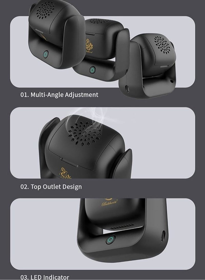 بخون مبخرة بخور دوارة حديثة، سعة بطارية 1500 مللي أمبير/ساعة، منفذ شحن من النوع C، درجة حرارة تسخين 700 درجة مئوية، حرق واحد لمدة دقيقتين، دوران 90 درجة، مؤشر LED - Image 5