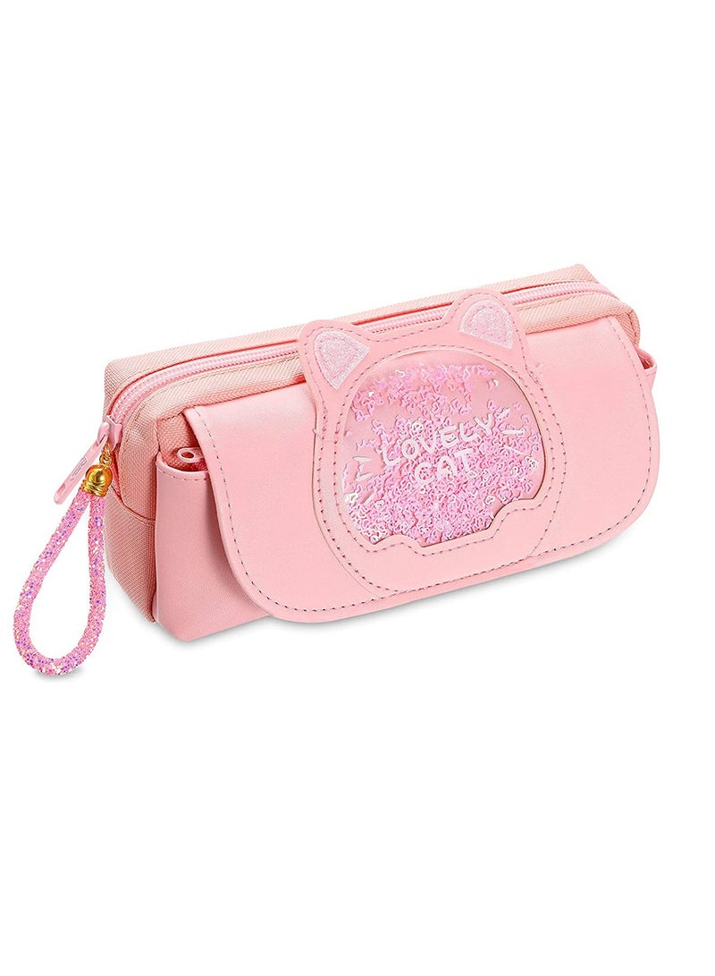 Loquat Pencil Case Big Capacity   Cat Large Capacity Pencil Pouch Portable Pencil Pouch Stationery Storage Organizer Pencil Box Pen Holder Bag for School Student Present, Pink 1 Pieces - Image 1