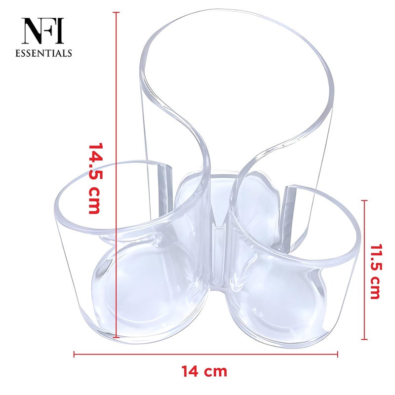 NFI essentials S-Shaped Clear Acrylic Pen & Makeup Brush Holder – 3 Compartment Multipurpose Organizer for Cosmetics, Office Desk & Vanity – Transparent Plastic Stand - Image 4