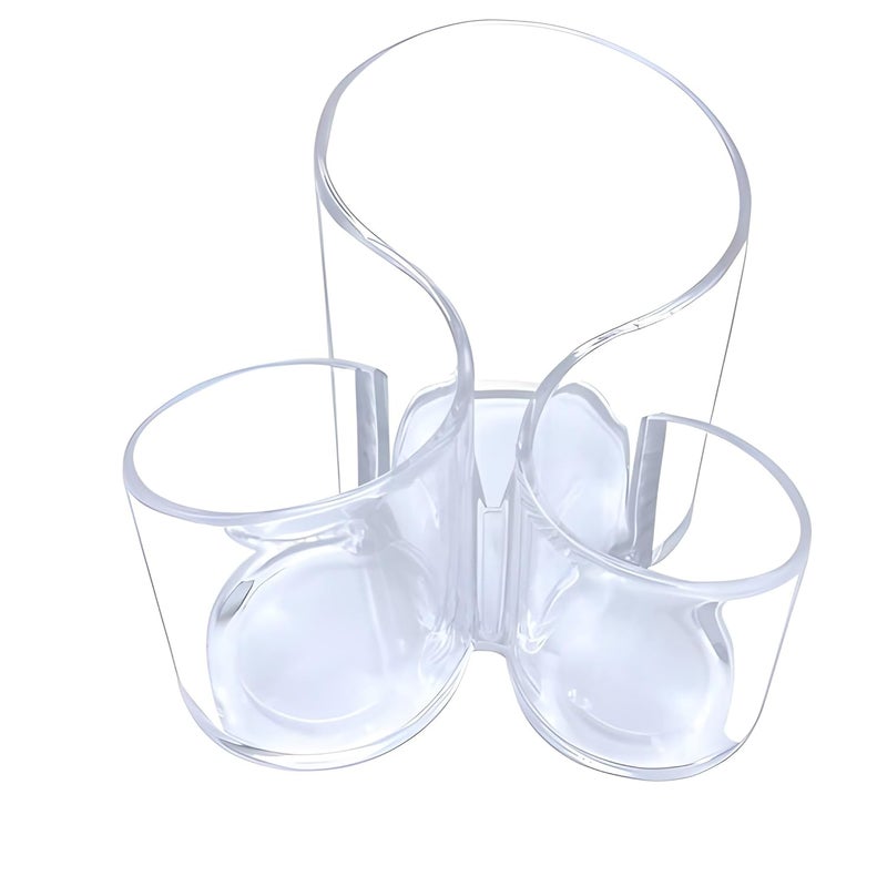 NFI essentials S-Shaped Clear Acrylic Pen & Makeup Brush Holder – 3 Compartment Multipurpose Organizer for Cosmetics, Office Desk & Vanity – Transparent Plastic Stand - Image 1