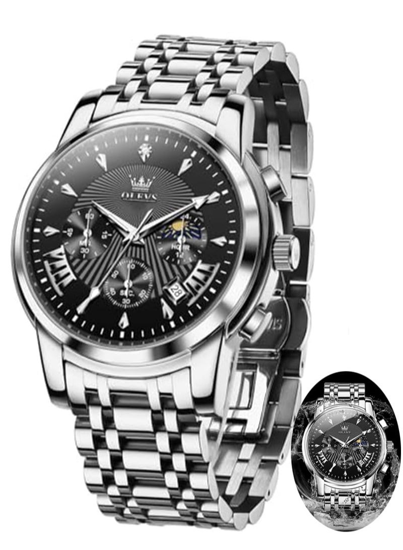 OLEVS Watches for Men Stainless Steel Quartz Water Resistant Watch 41mm 2892 - Image 1