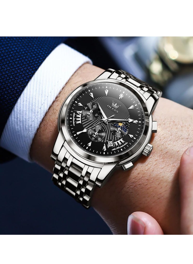 OLEVS Watches for Men Stainless Steel Quartz Water Resistant Watch 41mm 2892 - Image 2