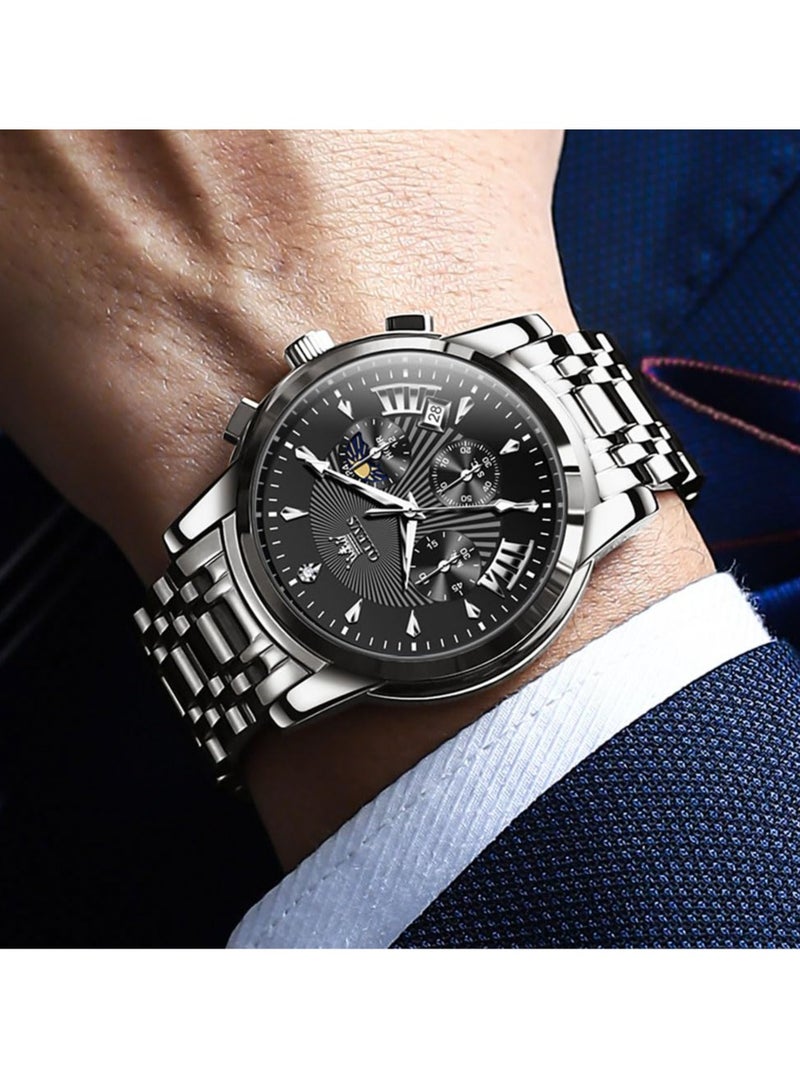 OLEVS Watches for Men Stainless Steel Quartz Water Resistant Watch 41mm 2892 - Image 4