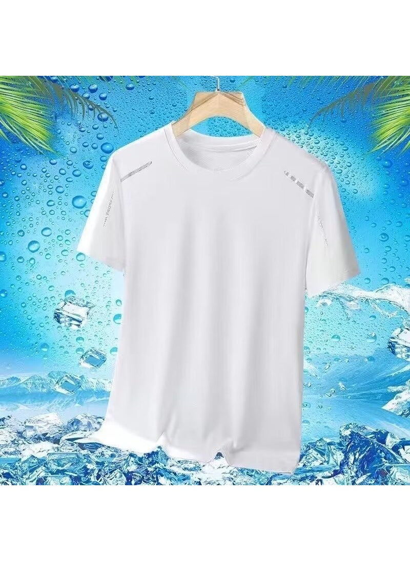 Generic - Ice Silk Mesh Short Sleeve T-Shirt Mens Quick Dry Sports Top Cooling Running Casual Summer Elastic Body Shirt Breathable fog blue - Image 1