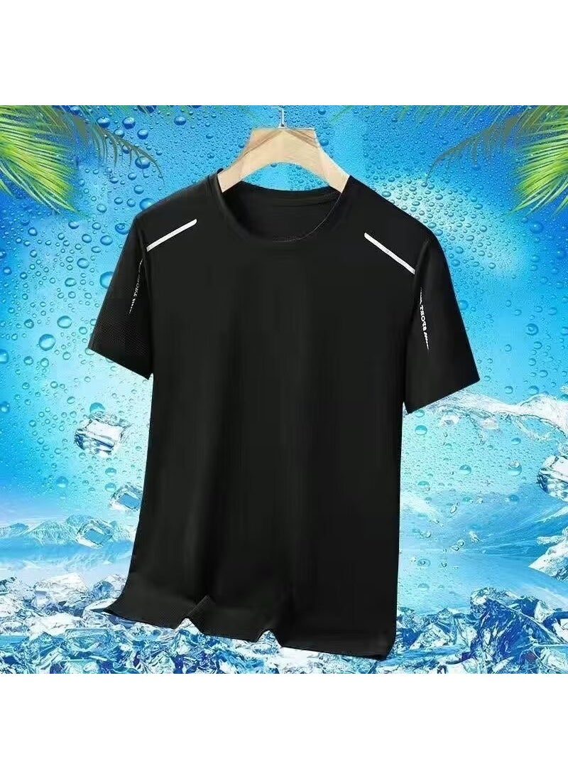 Generic - Ice Silk Mesh Short Sleeve T-Shirt Mens Quick Dry Sports Top Cooling Running Casual Summer Elastic Body Shirt Breathable fog blue - Image 1
