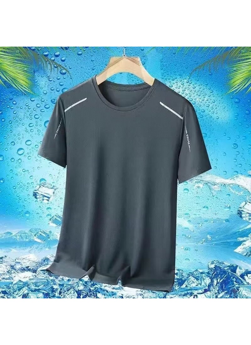 Generic - Ice Silk Mesh Short Sleeve T-Shirt Mens Quick Dry Sports Top Cooling Running Casual Summer Elastic Body Shirt Breathable fog blue - Image 1