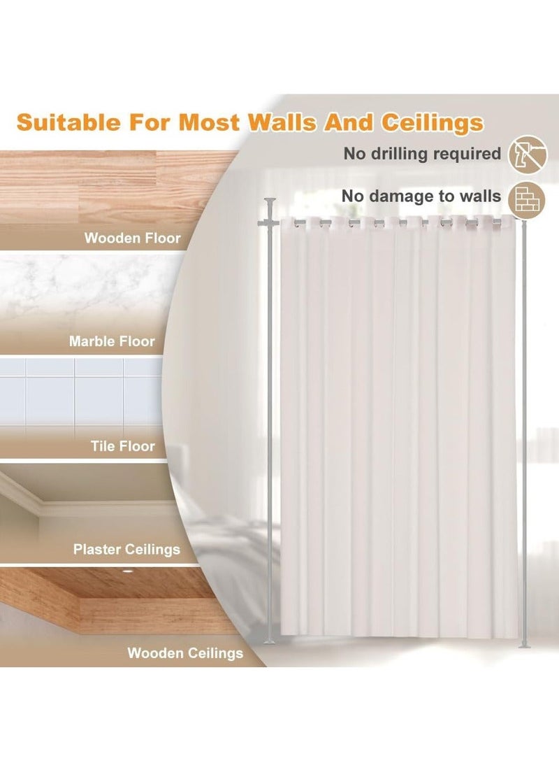 WALALLA Adjustable Freestanding Room Divider, Drilling Free Tension Curtain Rods, Floor to Ceiling Wall Divider Rod, Heavy Duty Partition Dividers Rods include 3 Vertical, 2 Horizontal - Image 5