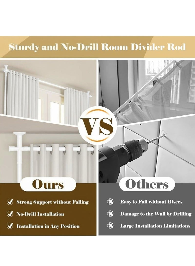 WALALLA Adjustable Freestanding Room Divider, Drilling Free Tension Curtain Rods, Floor to Ceiling Wall Divider Rod, Heavy Duty Partition Dividers Rods include 3 Vertical, 2 Horizontal - Image 3