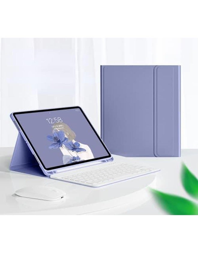 حافظة لوحة مفاتيح عربية وإنجليزية لجهاز iPad Pro بحجم 12.9 بوصة لعام 2022 (الجيل السادس) / 2021 (الجيل الخامس) / 2020 (الجيل الرابع) / 2018 (الجيل الثالث)، غطاء مزود بلوحة مفاتيح وفأرة بلوتوث وحامل