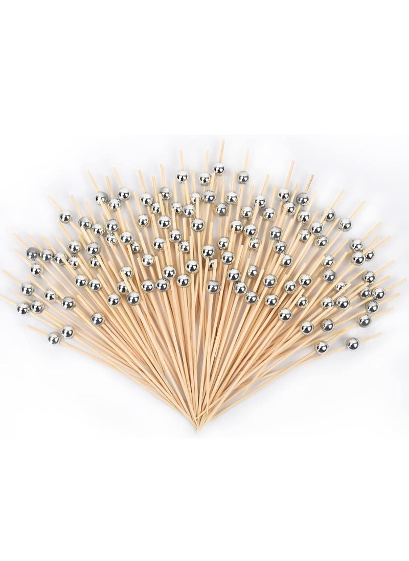 OASIS-TH - 100 Counts 4.7 inch Bamboo Picks with Silver pearl end are made up off highest quality bamboo to give an elegant finish - Image 1