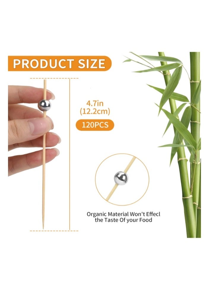 OASIS-TH - 100 Counts 4.7 inch Bamboo Picks with Silver pearl end are made up off highest quality bamboo to give an elegant finish - Image 1