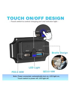 KASTWAVE 4PCS 12V RV USB Outlet with Touch Switch & Braille, USB Outlet Panel Wall Mount, 48W Dual PD3.0 Type-C & Quick Charge QC3.0 USB-A Port Panel Mount, Car USB Socket Charger Adapter for RV Marine Boat  - Image 3