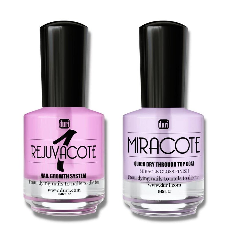 duri Rejuvacote 1 Original Maximum Strength Nail Growth System Base, Top Coat and Miracote Quick Dry Top Coat Combo - Image 1