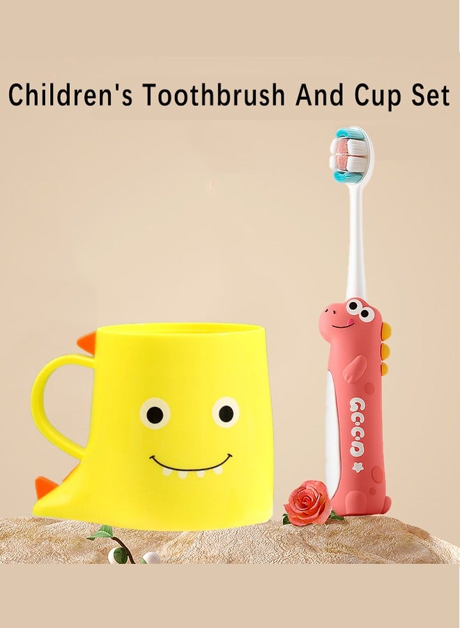 HaveDream Children's Cartoon Toothbrush And Tooth Cup Set (Red Toothbrush + Yellow Tooth Cup) - Image 1
