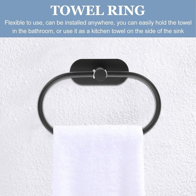 Uonlytech Stainless Steel Wall Mounted Towel Ring and Hand Towel Holder Set Round Bathroom and Kitchen Matte Black No-Drill Installation for Home Bathroom Organization - Image 5