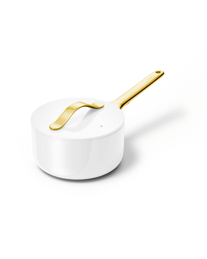 Caraway Nonstick Ceramic Sauce Pan with Lid 175 qt Non Toxic PTFE PFOA Free Oven Safe Compatible with All Stovetops Gas Electric Induction White - Image 2