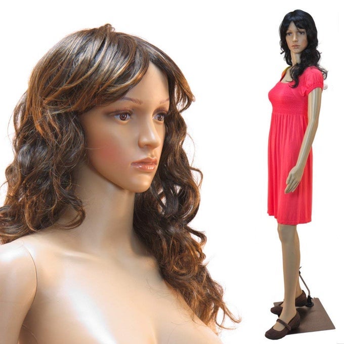 PLASTIC ADJUSTABLE DETACHABLE PORTABLE REALISTIC FULL BODY ADULT FEMALE DUMMY MANNEQUIN MODEL DISPLAY HEAD TURNS WITH METAL BASE 69 STANDING POSITION WITH HAIR WIG PACK OF 1