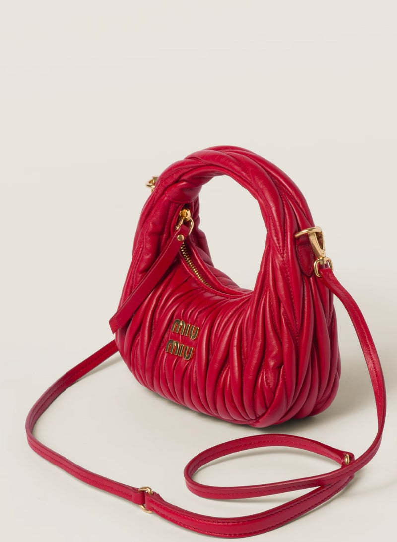 مياو مياو حقيبة هوبو من جلد النابا من MIU Wander Matelassé، حقيبة توت نسائية، حقيبة كروس نسائية، حقيبة يد نسائية، حقيبة كتف نسائية، حقيبة سفر نسائية، أحمر - Image 2