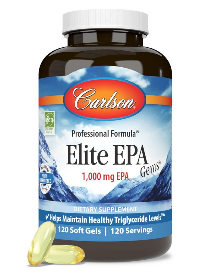 Carlson - Carlson - Elite EPA Gems, 1000 mg EPA Fish Oil, Wild-Caught, Norwegian Fish Oil, Sustainably Sourced, Helps Maintain Healthy Triglyceride Levels, 120 Softgels - Image 1